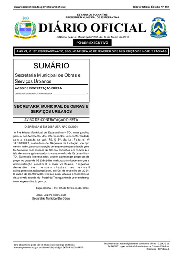 Diário Oficial - Edição 167
