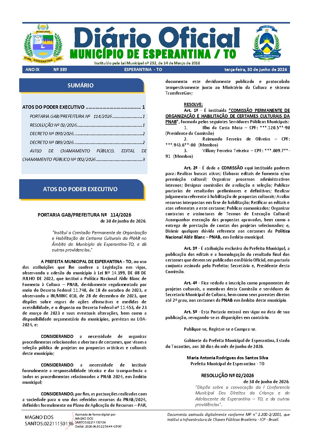 Diário Oficial - Edição 389