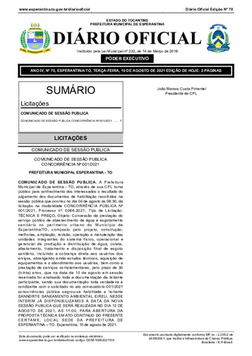 Diário Oficial - Edição 70